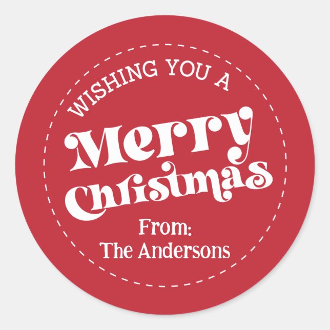 Simple Retro Modern Christmas Large Classic Round Sticker (Front)