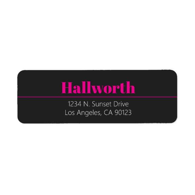 Simple Retro-Modern Pink & Off Black Address  Label (Front)