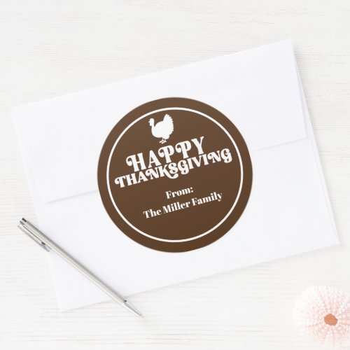 Simple Retro Modern Turkey Happy Thanksgiving  Classic Round Sticker