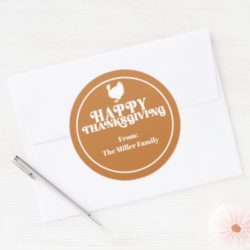 Simple Retro Modern Turkey Happy Thanksgiving  Classic Round Sticker