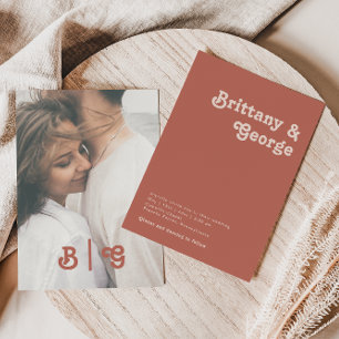 Simple Retro   Old Rose Casual Photo Monogram Invitation