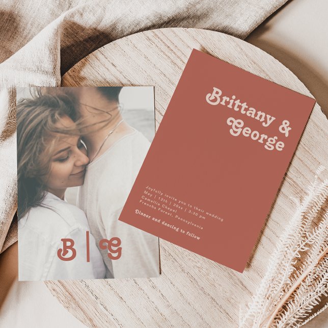 Simple Retro | Old Rose Casual Photo Monogram Invitation (Creator Uploaded)