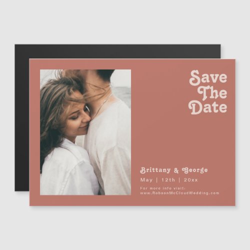 Simple Retro  Old Rose Horizontal Save The Date Magnetic Invitation