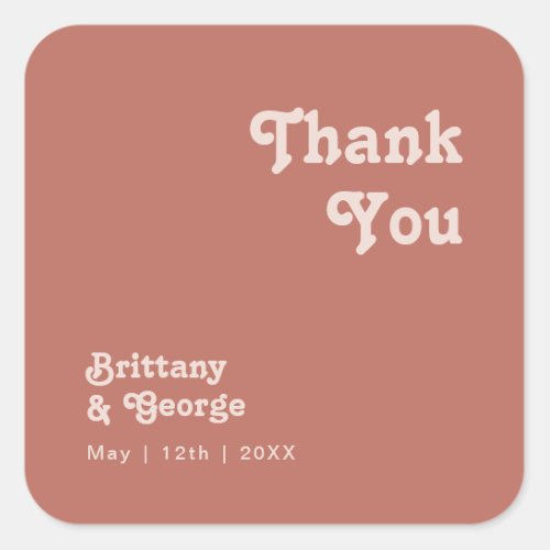 Simple Retro  Old Rose Thank You Wedding Favor Square Sticker