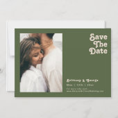Simple Retro Olive Green Horizontal Save The Date Magnetic Invitation (Front)