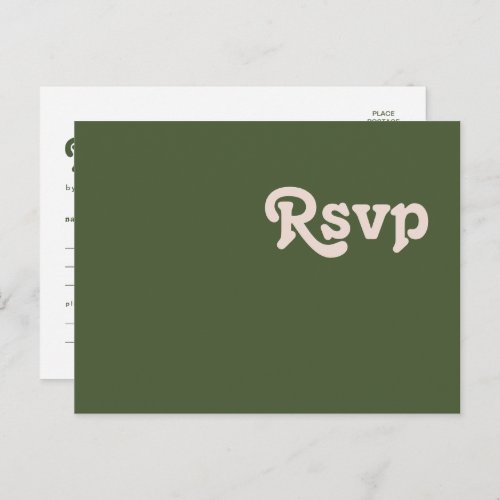 Simple Retro Olive Green Menu Choice RSVP Postcard