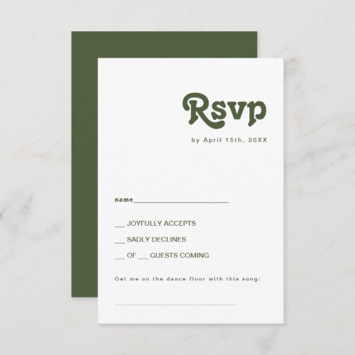 Simple Retro  Olive Green Song Request RSVP Card