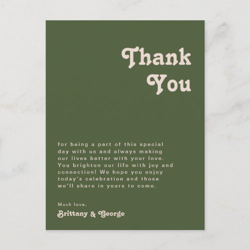 Simple Retro  Olive Green Table Thank You Card