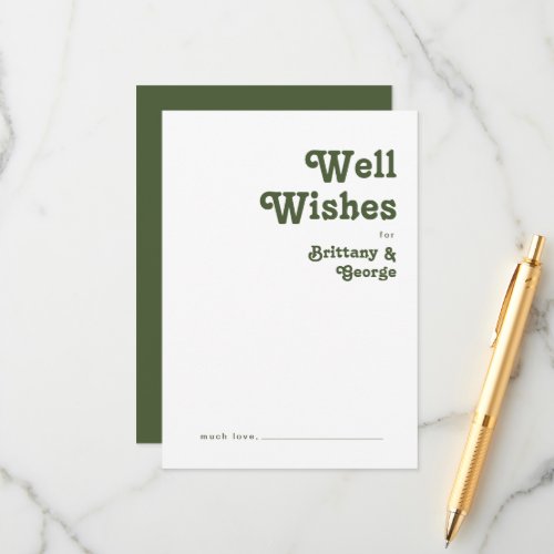 Simple Retro Olive Green Wedding Well Wishes Card