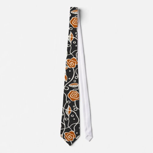 Simple Retro Pattern_ Black  Orange Neck Tie