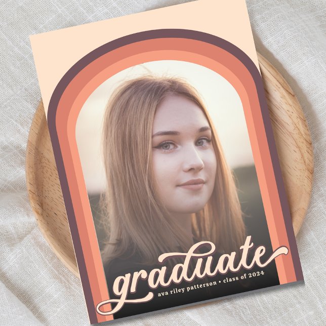 Simple Retro Pink Arch Photo Graduate Party Postcard (Creator Uploaded)
