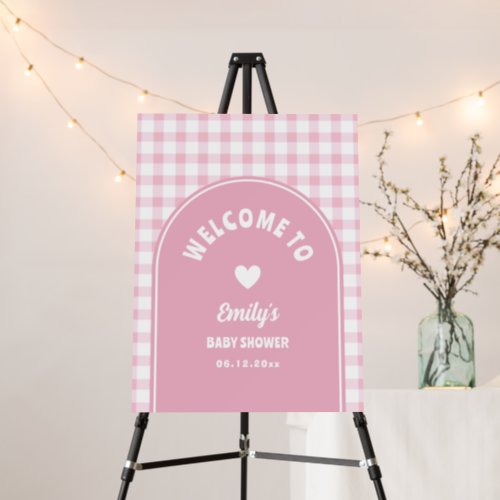 Simple Retro Pink Gingham Girl Baby Shower Welcome Foam Board