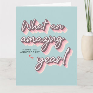 Simple Retro Pink Pastel happy 1st Anniversary Card