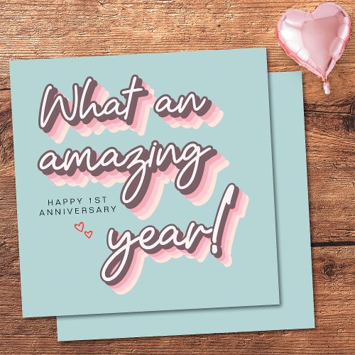 Simple Retro Pink Pastel happy 1st Anniversary Card