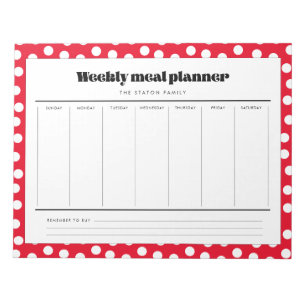 Simple retro polka dot weekly meal planner notepad