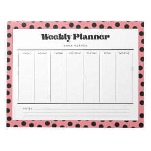 Simple retro polka dot weekly planner notepad