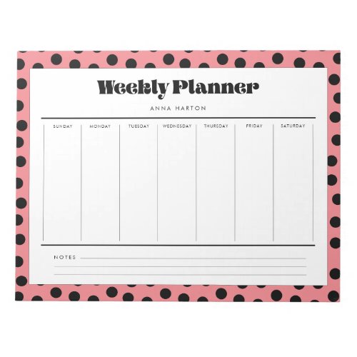 Simple retro polka dot weekly planner notepad