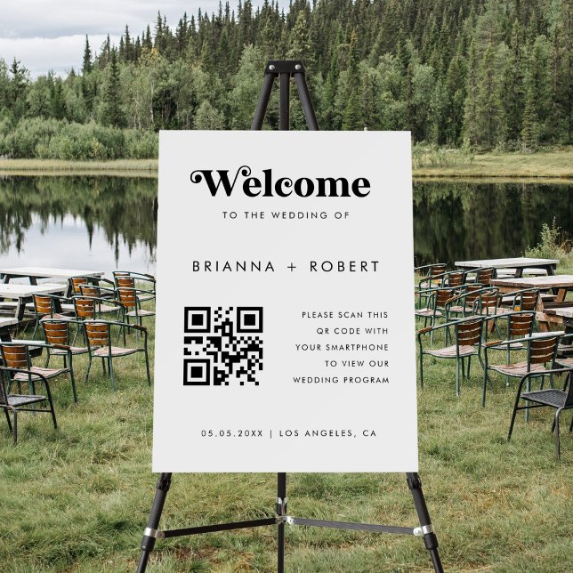 Simple Retro QR Code Wedding Program Welcome Sign (Creator Uploaded)