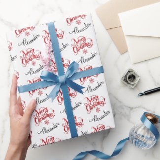 Simple Retro Red White Merry Christmas Name Typo