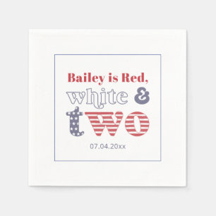 Simple Retro Red White TWO 2nd Birthday Party Napkins