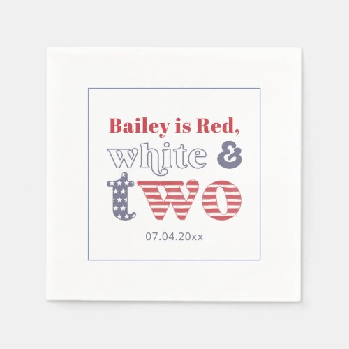 Simple Retro Red White TWO 2nd Birthday Party Napkins