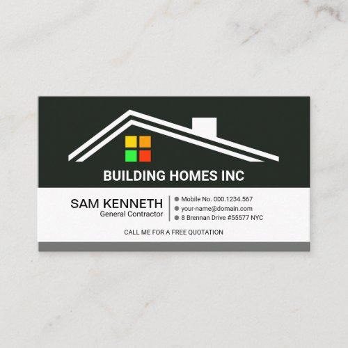 Simple Retro Roof Building Motif Construction Business Card