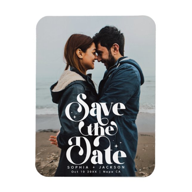 Simple Retro Save the Date Photo  Magnet (Vertical)