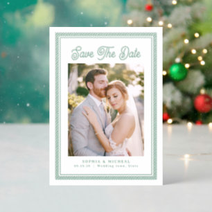 Simple Retro Script Striped Borders Save The Date Letterpress Photo Cards