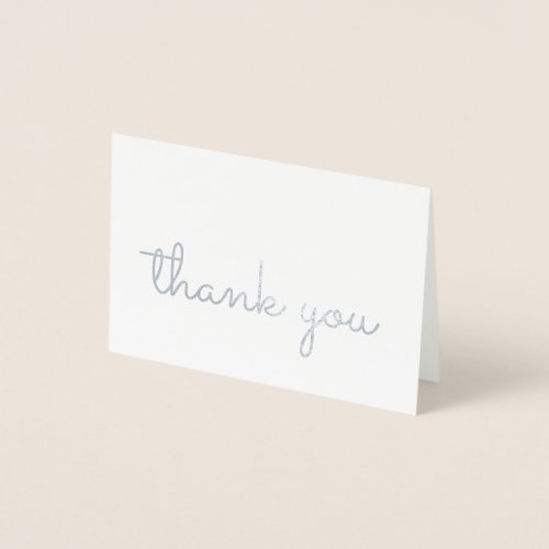 Simple Retro Silver Handwriting Thank You Foil Card