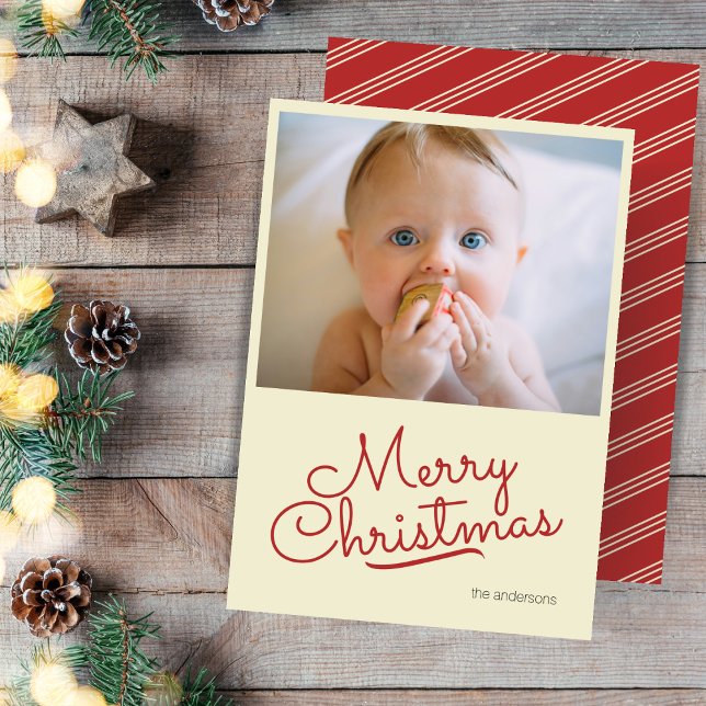 Simple Retro Single Photo Christmas  Holiday Card (Creator Uploaded)