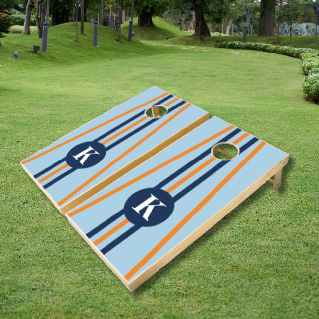 Simple Retro Stripes Monogram Family Name Cornhole Set (Simple Retro Stripes Monogram Family Name Cornhole Set)