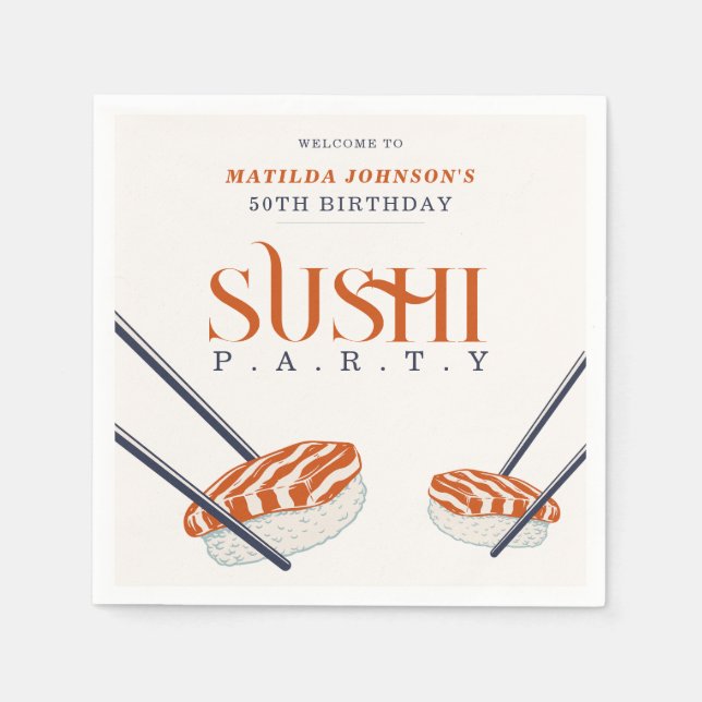  Simple Retro Sushi Party 50th Birthday Napkins (Front)