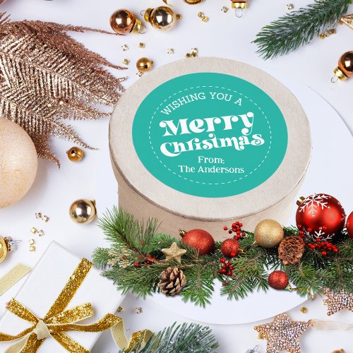 Simple Retro Teal Christmas Large Classic Round Sticker