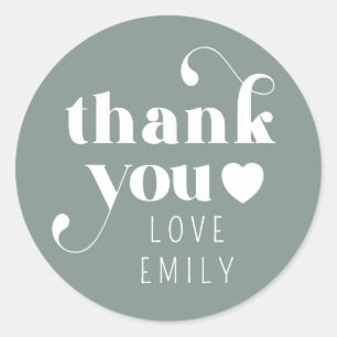 Simple Retro Thank You Heart Sage Green Classic Round Sticker