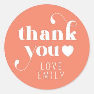 Simple Retro Thank You Pink Heart Classic Round Sticker
