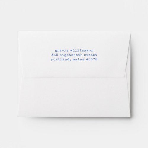 Simple Retro Typewriter French Blue Return Address Envelope