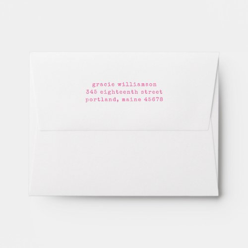 Simple Retro Typewriter Hot Pink Return Address Envelope