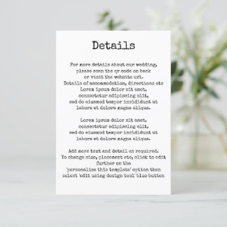 Simple Retro Typewriter Typography Details QR Code Enclosure Card