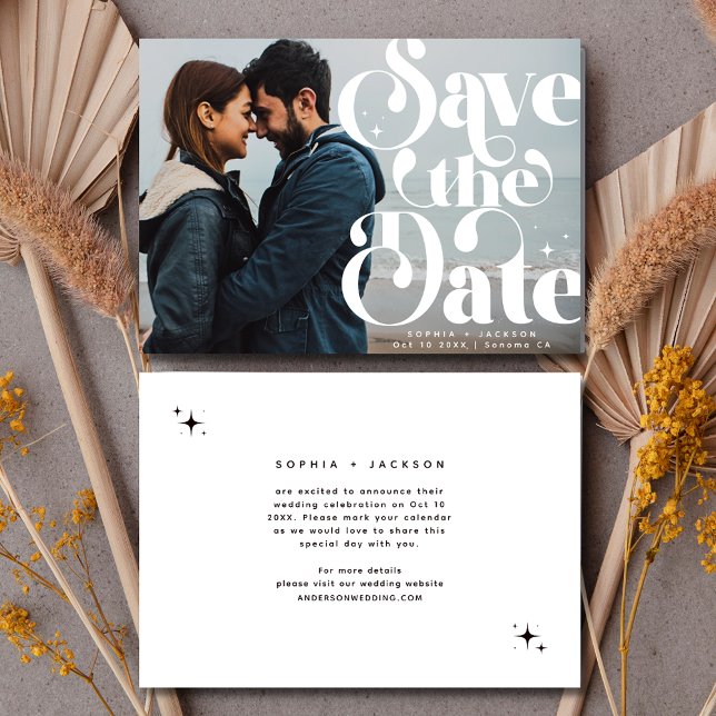 Simple Retro Typography Save the Date Photo  Announcement (Creator Uploaded)