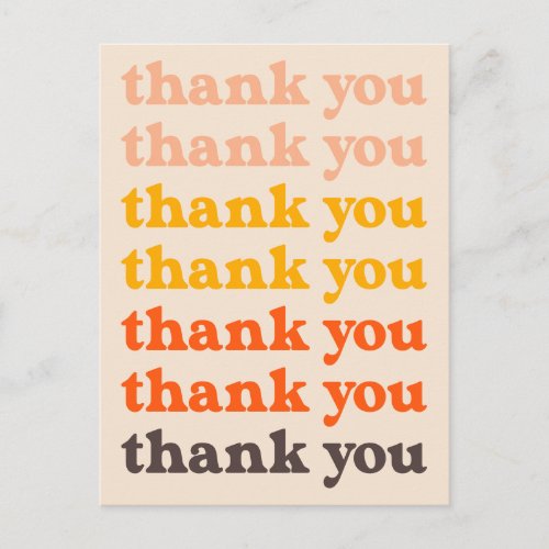 Simple Retro Typography Thank You Peach and Yellow Postcard