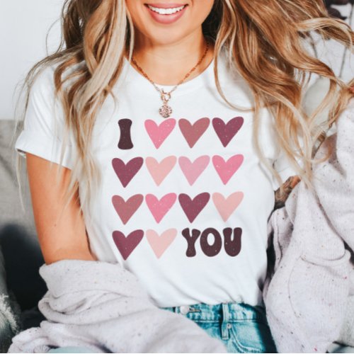 Simple Retro Valentines Day Hearts Pink Modern T_Shirt