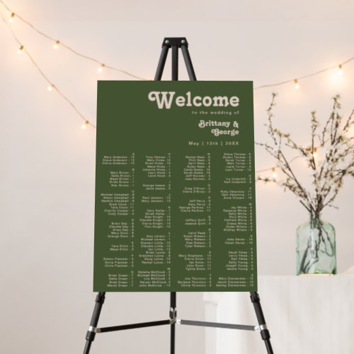 Simple Retro Vibe Olive Green Alphabetical Seating Foam Board