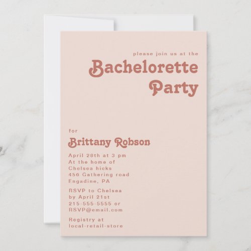 Simple Retro Vibes  Blush Pink Bachelorette Party Invitation