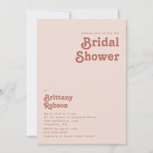 Simple Retro Vibes  Blush Pink Bridal Shower Invitation