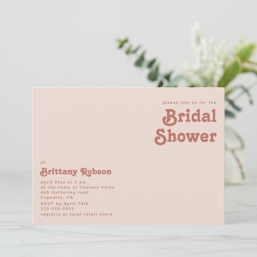 Simple Retro Vibes  Blush Pink Bridal Shower Invitation