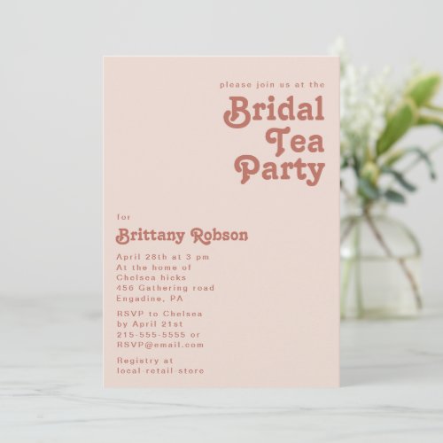 Simple Retro Vibes  Blush Pink Bridal Tea Party Invitation