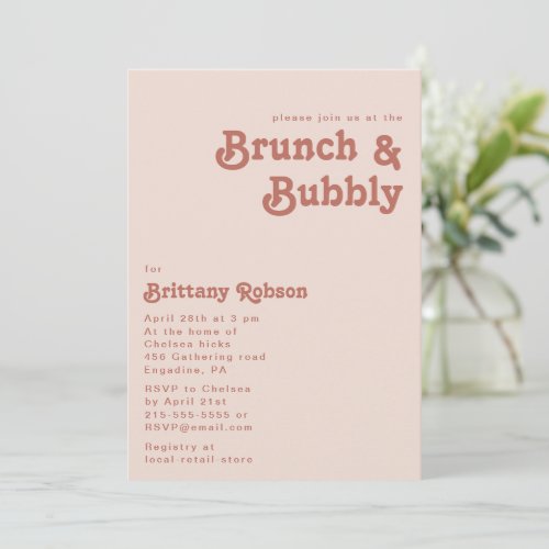 Simple Retro Vibes  Blush Pink Brunch and Bubbly Invitation