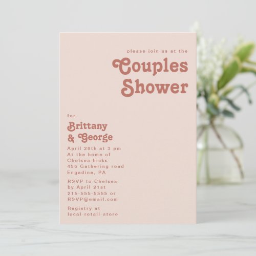 Simple Retro Vibes  Blush Pink Couples Shower Invitation