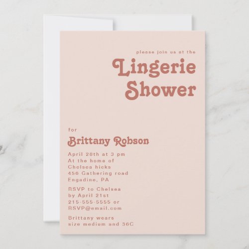 Simple Retro Vibes  Blush Pink Lingerie Shower Invitation