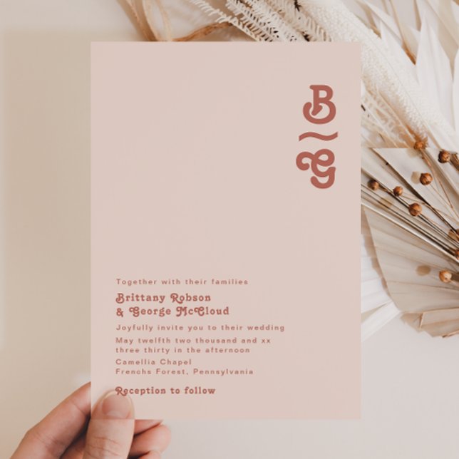 Simple Retro Vibes | Blush Pink Monogram Wedding Invitation (Creator Uploaded)